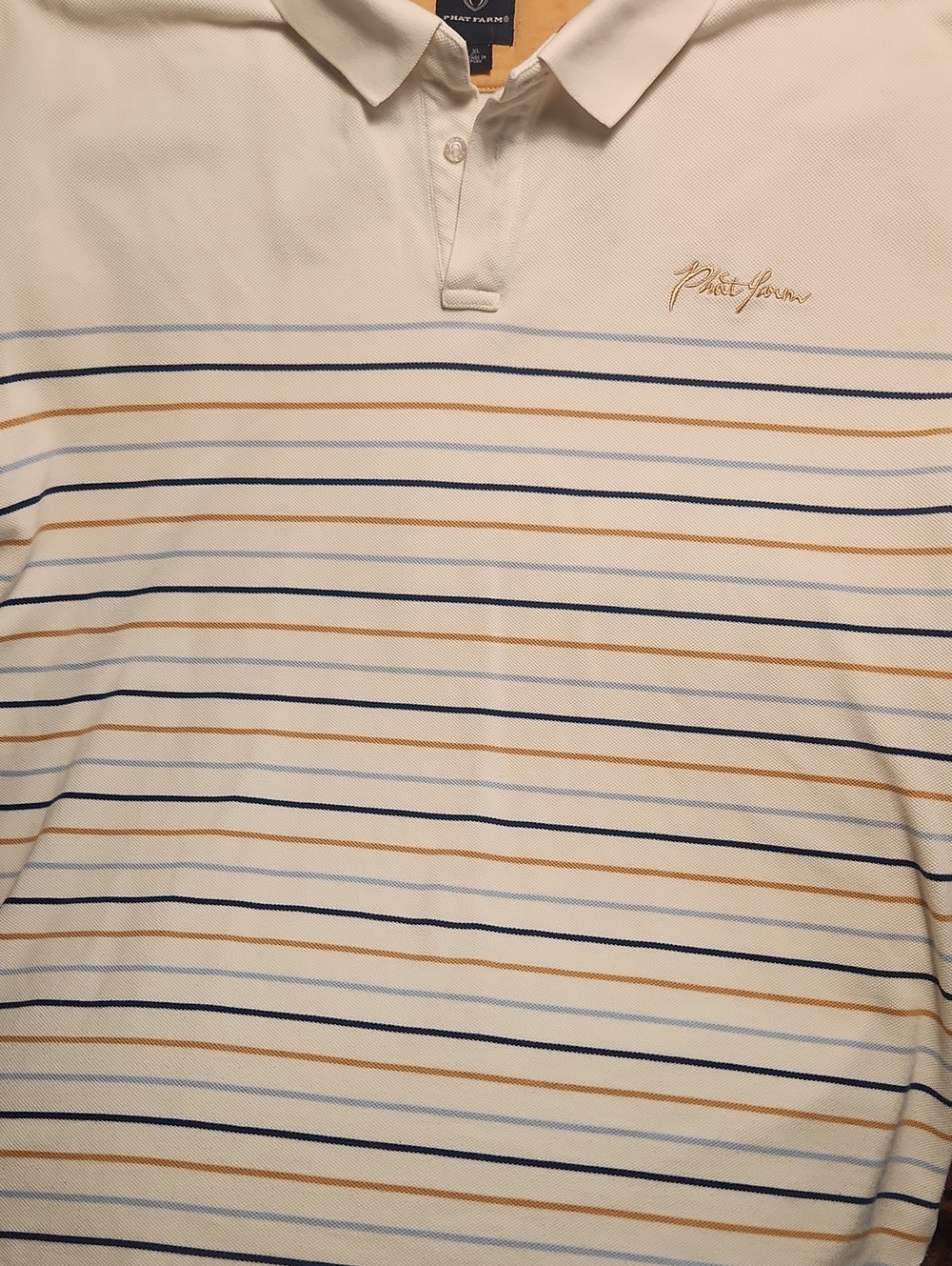 Mens Vintage Phat Farm Polo Shirt Striped- Blue, Tan, Navy